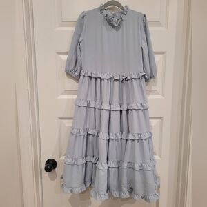 Dainty Jewells Gray Ruffled Tiered Sundress with Cowl Neck